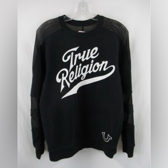 True Religion Sweaters - True Religion Black Mesh Baseball Crewneck Size S